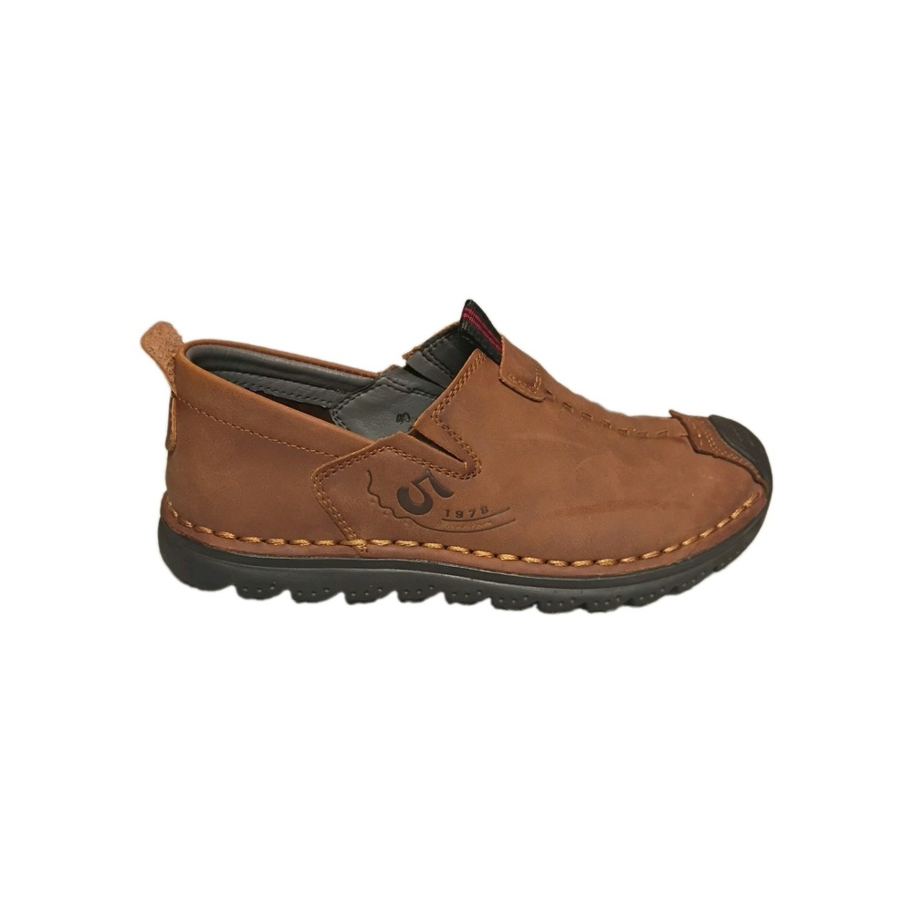 Mens Casual Leather Sneakers Brown Driving Walking Flats Shoes Size 7.5 EU 40